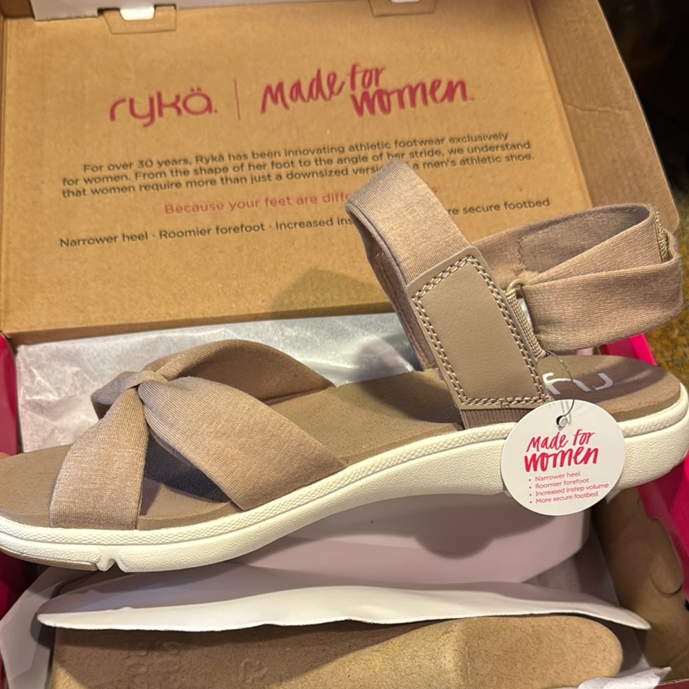 Ryka Tan Comfort Sandals with Cushioned Footbed